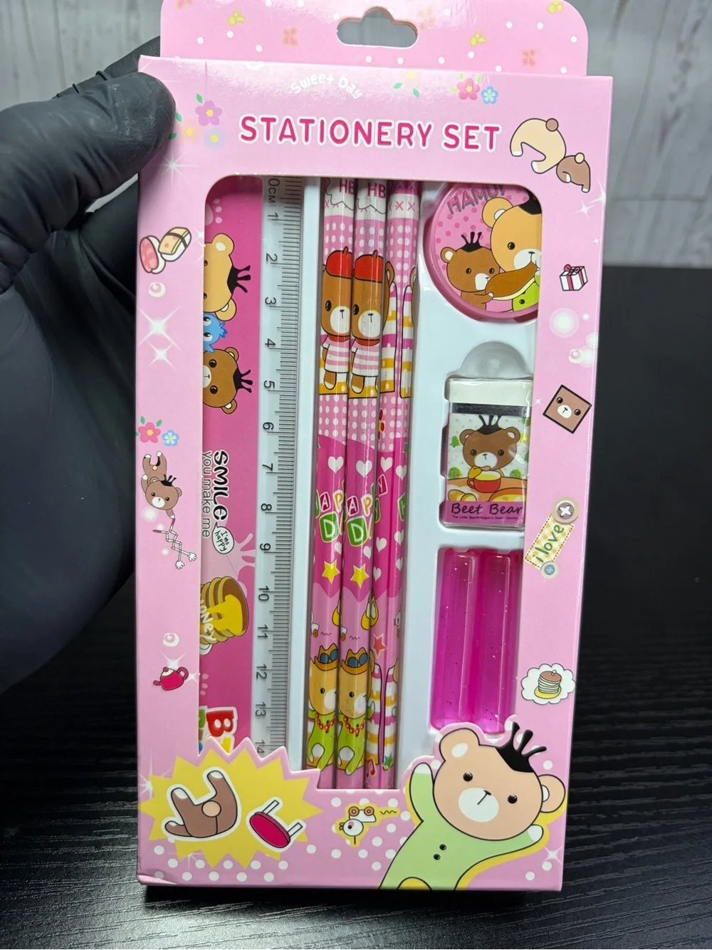 Kids Pink Bear Stationery Set -